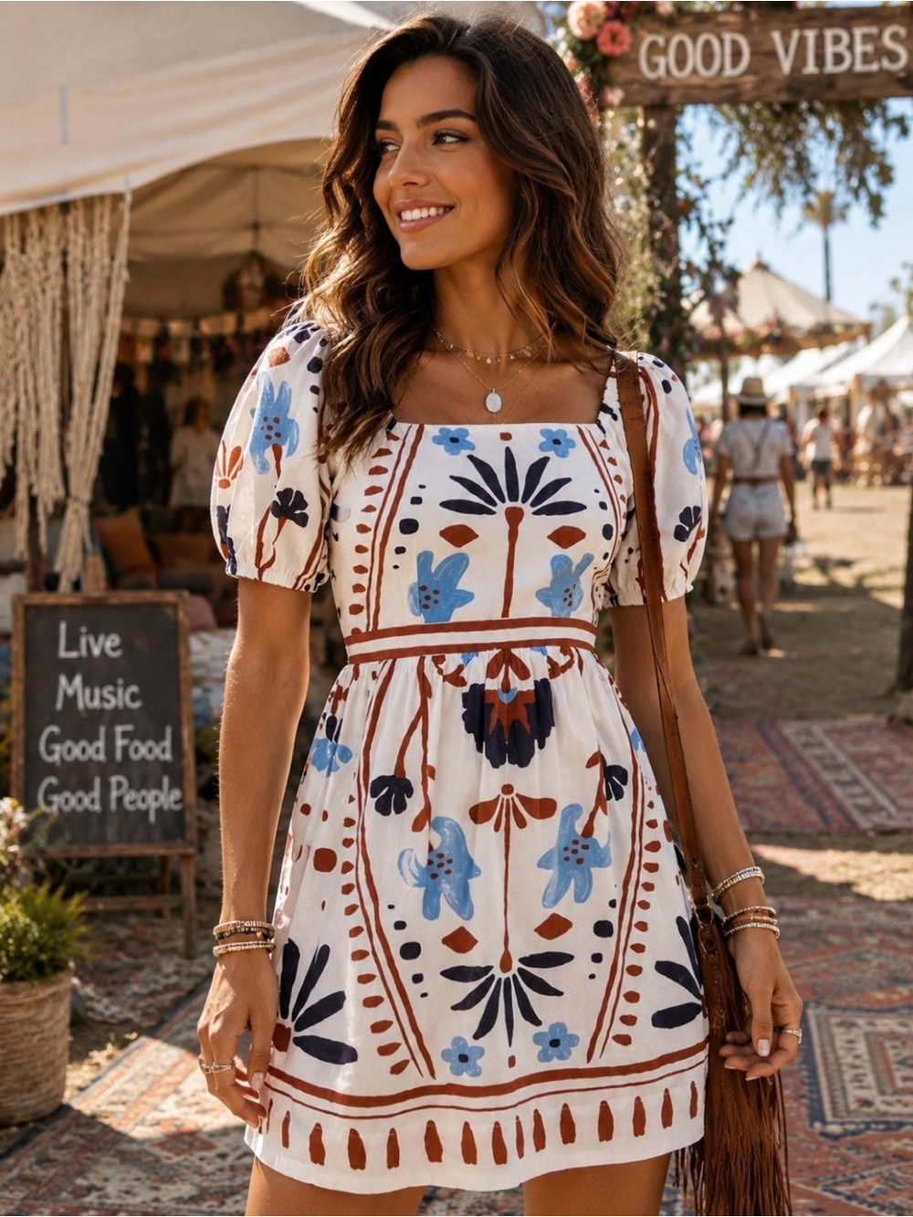 Cleobella XL Boho Floral Puff Sleeve Mini Dress